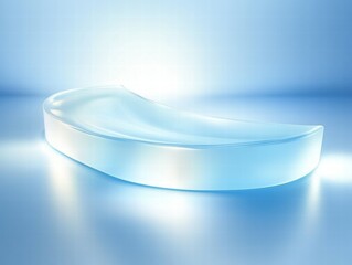 Aufkleber - A sleek, translucent object with a curved shape, illuminated against a soft blue background.