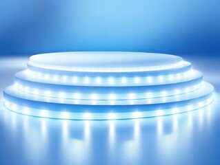 Poster - A circular stage with illuminated steps set against a blue background, ideal for presentations.