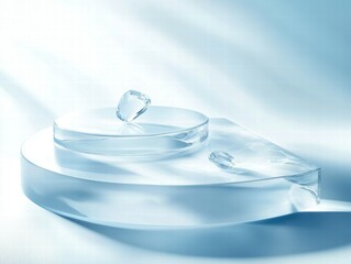 Poster - A minimalist display featuring clear glass shapes on a soft blue background.