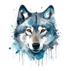 Wall Mural - Watercolor wolf portrait with abstract drips vector illustration