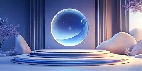 Poster - A serene, futuristic scene with a circular portal and snow-covered surroundings.