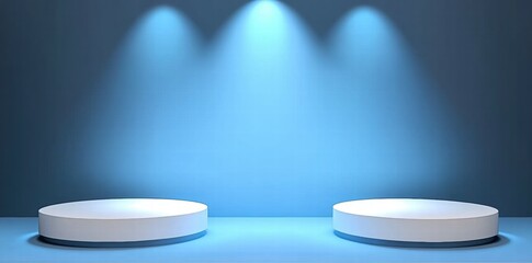 Leinwandbilder - Two circular platforms illuminated by blue lights against a plain background.