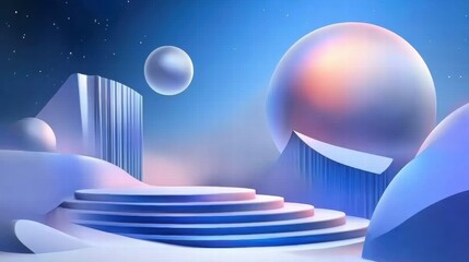 Aufkleber - A surreal landscape featuring abstract shapes and soft colors, evoking a dreamlike atmosphere.