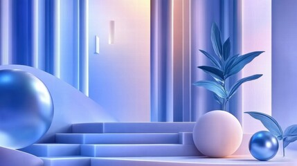Poster - A serene abstract space featuring geometric shapes, soft colors, and a plant accent.