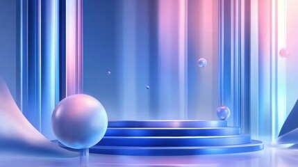 Aufkleber - A modern, abstract stage with glowing spheres and soft gradients for presentations or events.