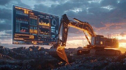 Futuristic Excavator with Data Visualization