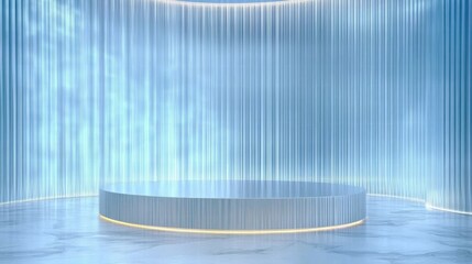 Aufkleber - A minimalistic blue stage with soft lighting, ideal for presentations or performances.
