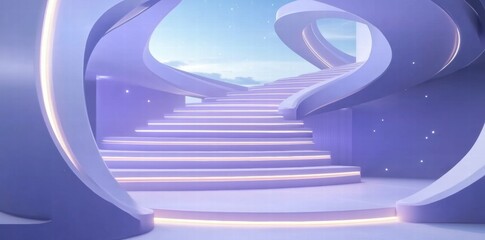 Aufkleber - A modern, ethereal staircase leading into a serene, sky-like environment.