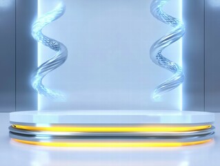 Poster - A futuristic stage with swirling elements and illuminated accents, suitable for presentations.