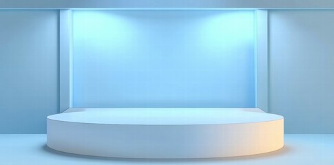 Aufkleber - A minimalist stage setup with soft blue lighting, ideal for presentations or performances.