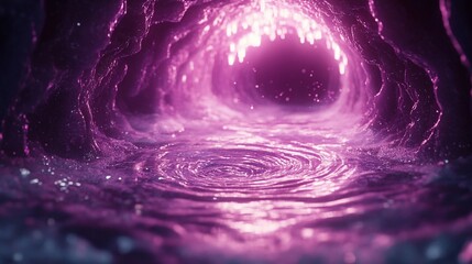 Wall Mural - Glowing purple cave with swirling water.