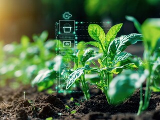 Sustainable farming practices agricultural field digital technology green environment close-up view innovation in agriculture