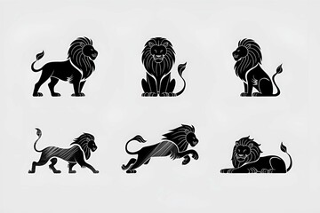 Fototapete - black lion silhouette pattern on white background for wallpaper or creative design