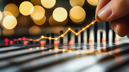 Poster - Hand Guiding Growth: A hand gently traces the upward trajectory of a glowing line graph, symbolizing the potential for positive growth and progress. It's a powerful visual metaphor for ambition.