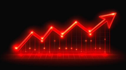 Poster - Red Hot Growth: Neon Arrow Chart Soaring Upward 