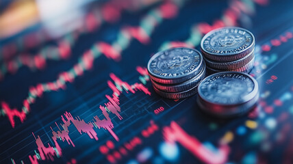Poster - Financial Market Volatility: Coins on a Stock Market Graph 