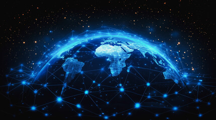 Poster - global connectivity: a mesmerizing digital illustration of a luminous earth, its continents outlined