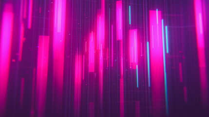 Poster - Abstract Neon Lines: A mesmerizing, digital art composition of vibrant pink and teal lines, rendered in a dynamic, vertical pattern against a rich black background. The lines shimmer and pulsate.