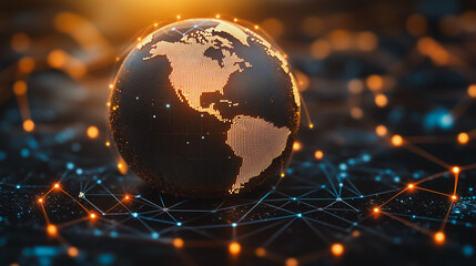 Poster - Global Network:  A glowing Earth, a symbol of interconnectedness, sits atop a web of vibrant digital connections, suggesting the boundless potential of global communication and collaboration.  