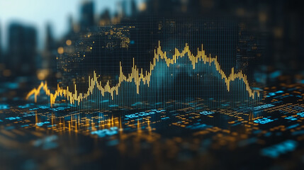 Poster - Market Volatility: Abstract Stock Market Graph Over Cityscape 