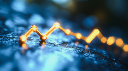 Poster - Golden Growth: Abstract line graph showing upward trend with glowing nodes, symbolizing growth, progress, and success in business or finance.  