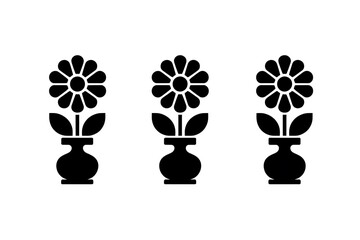 Fototapete - black flowers in vase silhouettes for elegant and minimalist floral themed designs