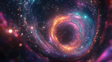 Wall Mural - A swirling, colorful wormhole surrounded by glowing stars and galactic dust, representing interstellar travel