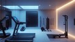 © savittree - Futuristic home gym with responsive, voice-activated lighting systems.