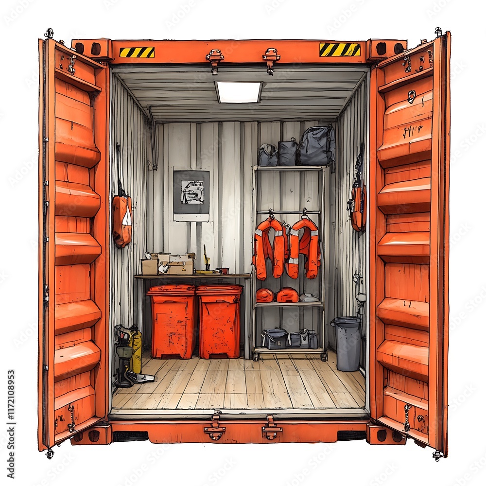 Interior view of an open shipping container converted into a storage ...