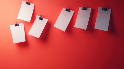 Poster - Creative blank paper displays vibrant red background visual art showcase modern office elevated perspective minimalism