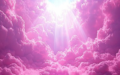 Poster - Pink clouds and heavenly light rays.