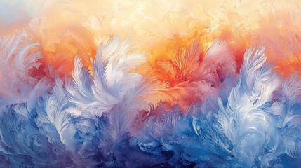 Poster - Abstract art with feather-like, icy, warm color patterns.