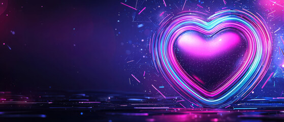 Poster - glowing neon heart with vibrant colors and dynamic light effects