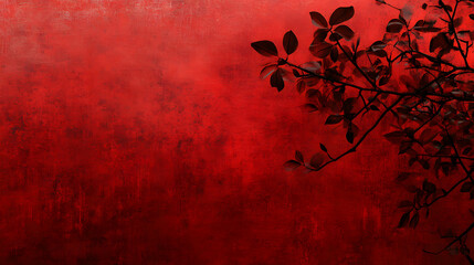 Red background with plant silhouettes