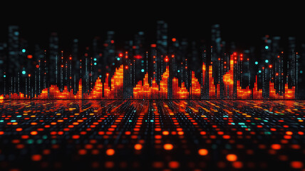 Poster - digital cityscape: burning data streams