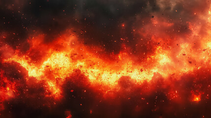 Poster - A fiery explosion in space with a lot of debris