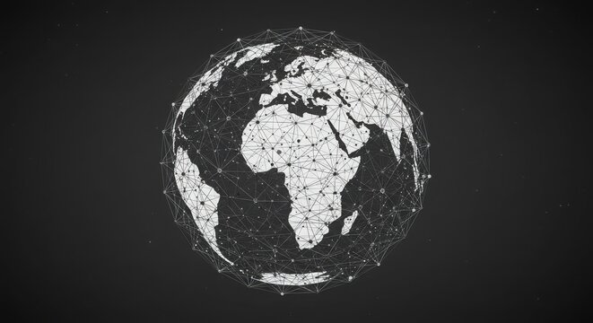 Wireframe sphere, geometric network, connected nodes, abstract 3D structure, digital