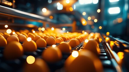 Poster - egg production line in modern factory industrial environment high-tech machinery close-up view