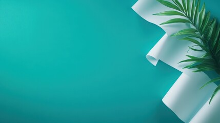 Poster - Creative paper design with green leaf minimalist studio digital art calm atmosphere top-down view