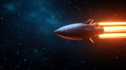 Wall Mural - A sleek rocket propels through a starry cosmos, leaving a fiery trail, symbolizing exploration and the vastness of space.