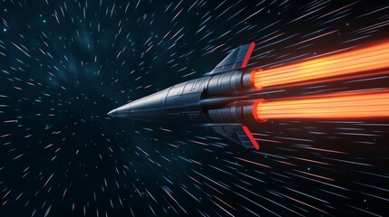 Wall Mural - A sleek rocket propels through a starry space, leaving fiery trails as it speeds into the cosmos.