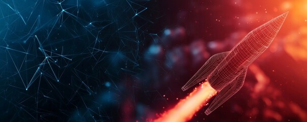 Wall Mural - A futuristic rocket launches against a cosmic background, symbolizing exploration and innovation in space technology.