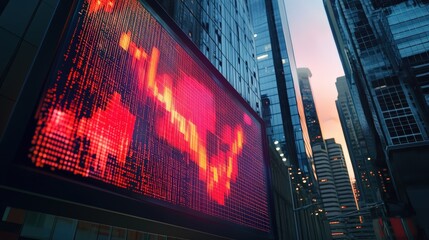 Poster - Market trend visualization urban downtown digital display evening light high angle financial insights