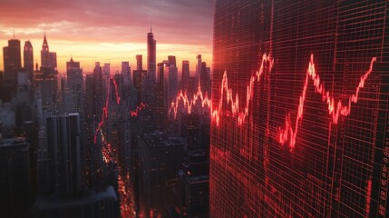 Poster - Market fluctuations impacting skyline new york city data visualization urban environment aerial view finance trends