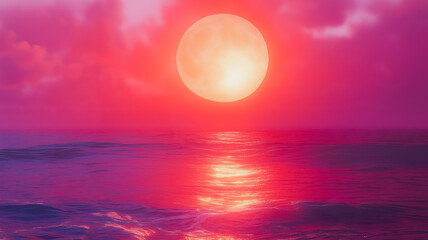 Sticker - Crimson Moonrise Over Ocean 