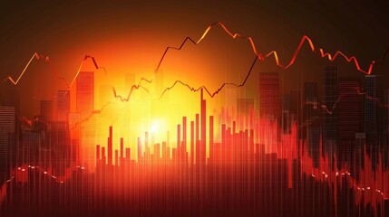 Poster - Market trends analysis urban skyline digital visualization sunset aerial view economic insights