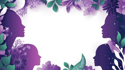 Wall Mural - Women's History Month abstract background. Featuring purples, greens, and whites. Highlighting empowerment, progress, and equality. Ideal for awareness campaigns