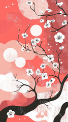 Elegant Cherry Blossom Design on Vibrant Abstract Background