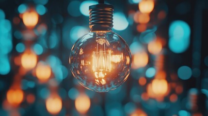 Poster - A light bulb glowing brightly among several dim ones, symbolizing innovation.