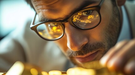 Poster - Examining wealth gold analysis financial district photography indoor close-up luxury insights